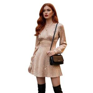 Privacy Please Revolve Ella Satin Blush Cheetah Open Back Cocktail Dress XS New